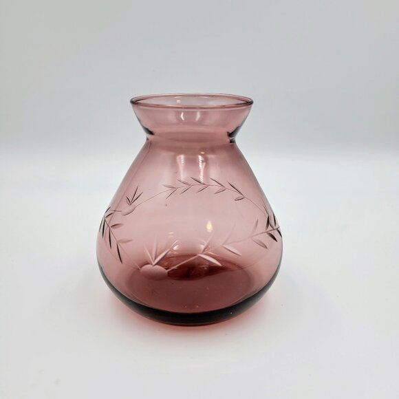 Vintage Cranberry Purple Etched Vase Round Read - Picture 3 of 11